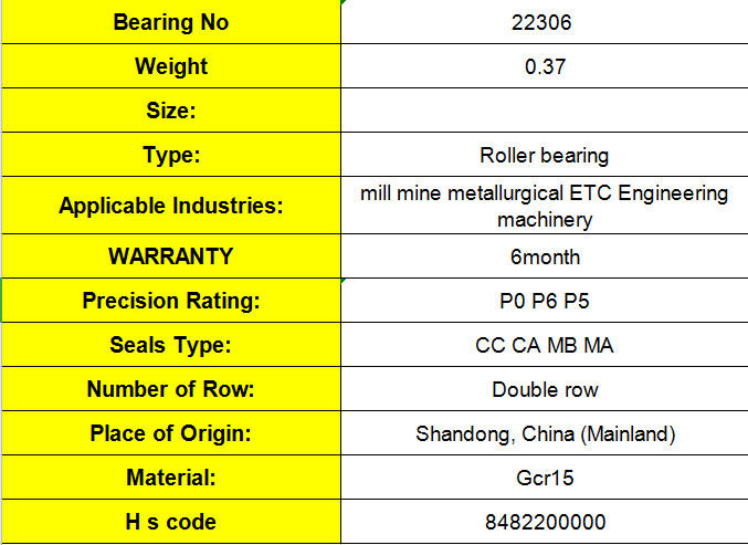 Open Seals Type Spherical Roller Bearing 22306 22307 รับประกัน 3 เดือน