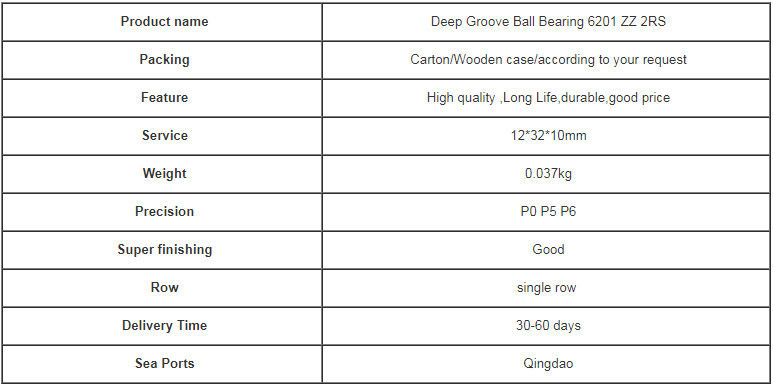 ขนาดเล็ก GCR15 แบริ่งบอลร่องลึก 6201 เส้นผ่านศูนย์กลางภายนอก 12*32*10mm