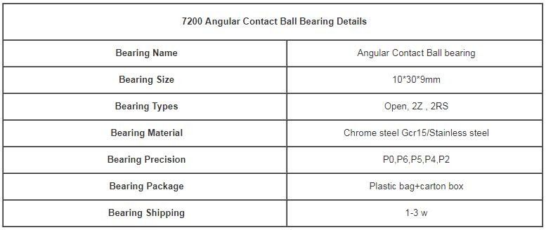 มินิขนาด 10 * 30 * 9 มิลลิเมตรมุมติดต่อบอลแบริ่ง 7200 เหล็กและกรงทองเหลือง