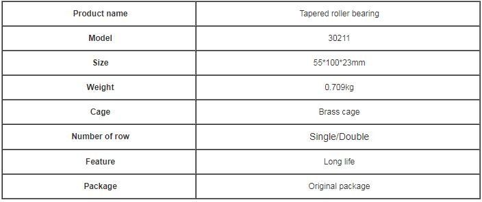 แบริ่งลูกกลิ้งเรียว 30211 กรงทองเหลืองขนาด 55*100*22.75 มม. น้ำหนัก 0.7KG
