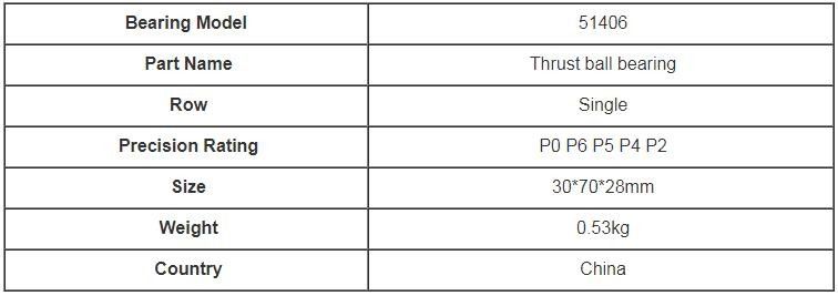 แบริ่งลูกแรงขับขนาดเล็ก 51406 0.53 กก. 30 มม * 70 มม. * 28 มมสำหรับเครื่องเหมือง